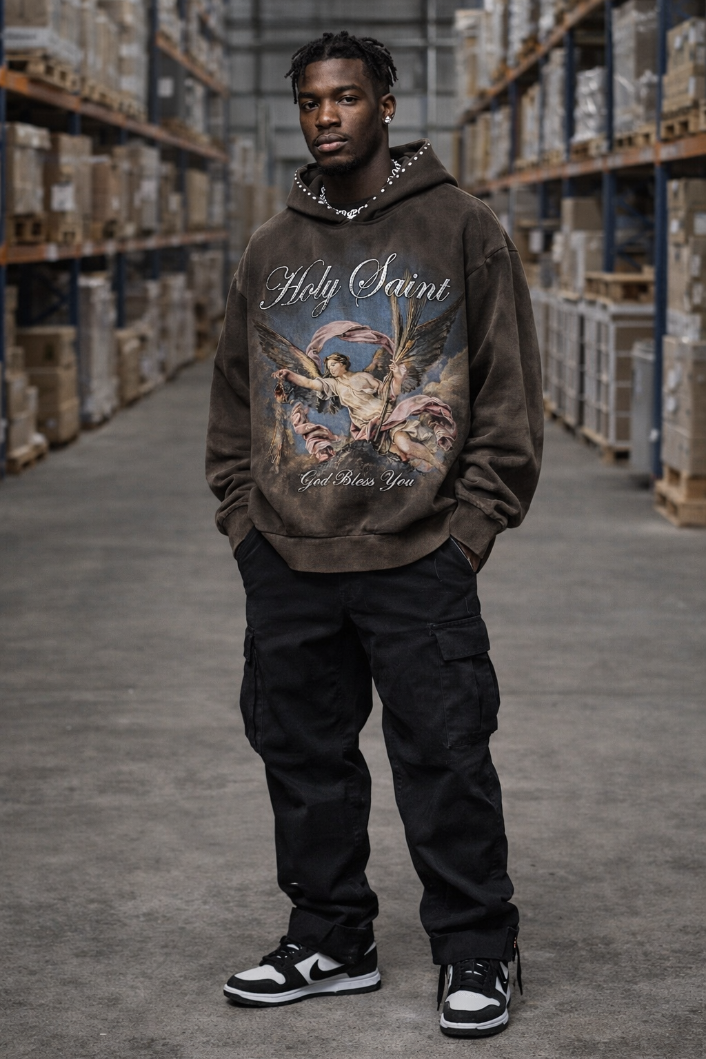 Holy Saint brown studded hoodie