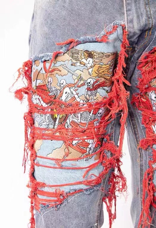 Angel red dye thread denim