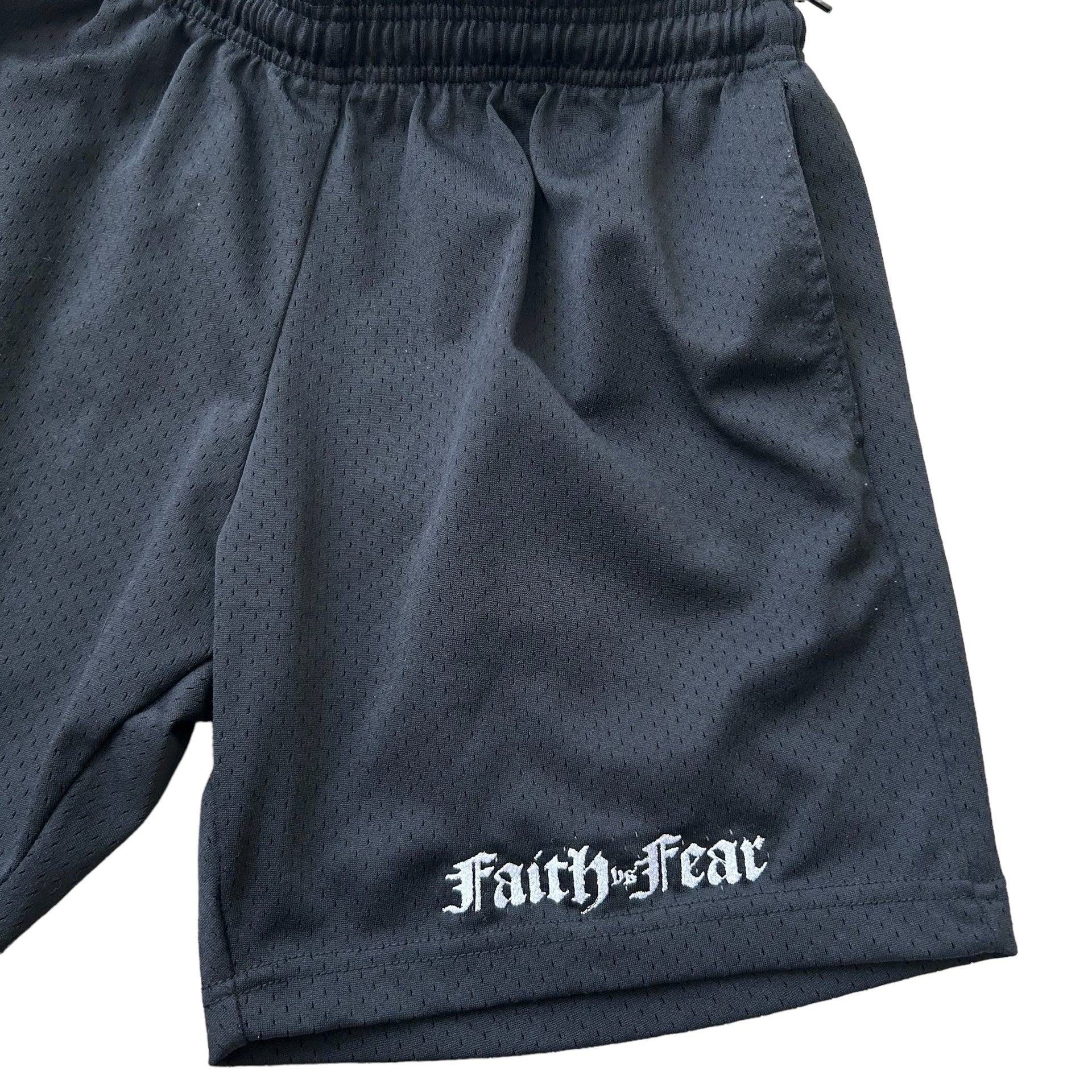 FVF everyday black mesh embroidery shorts