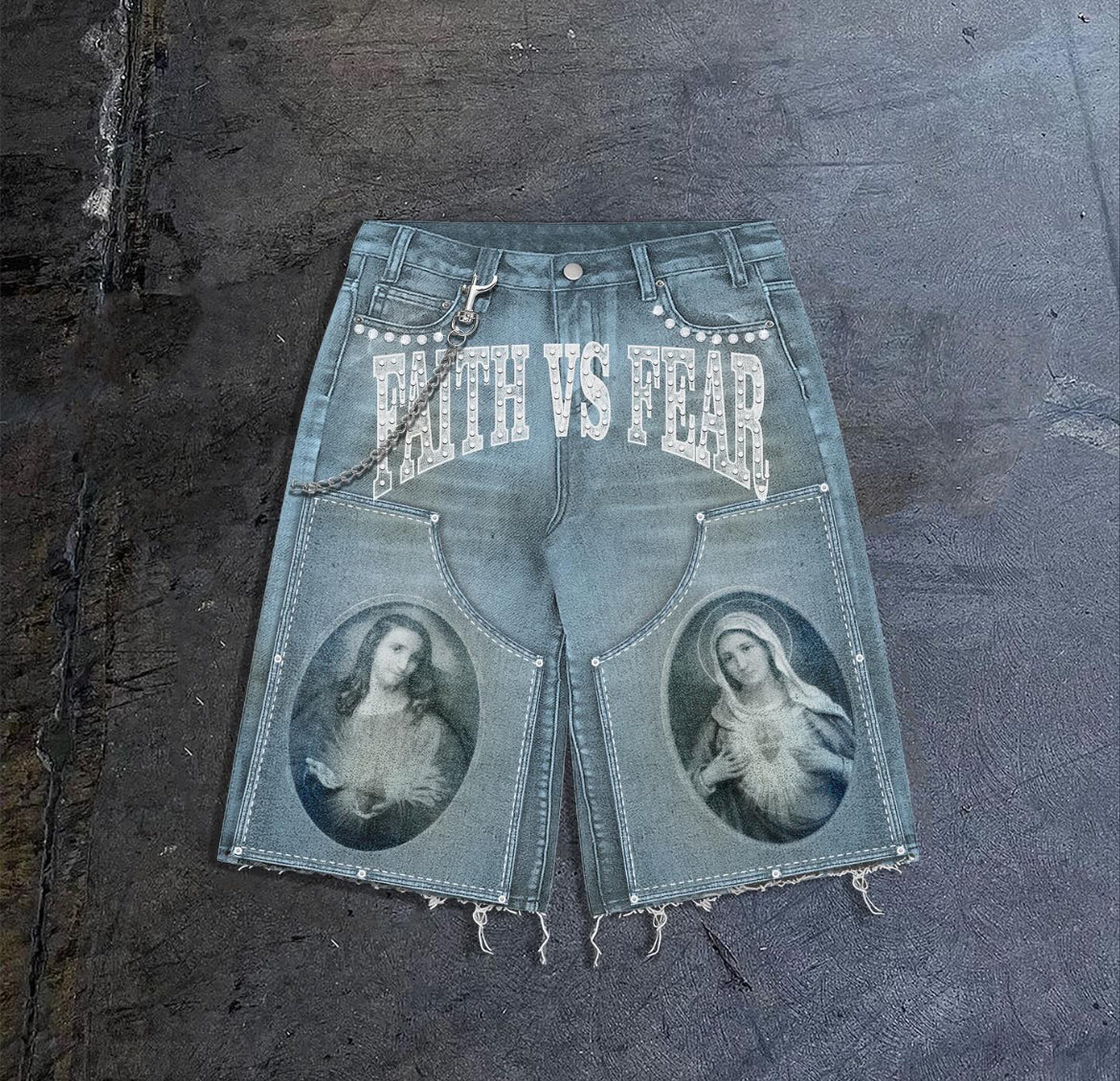 Biblical denim shorts