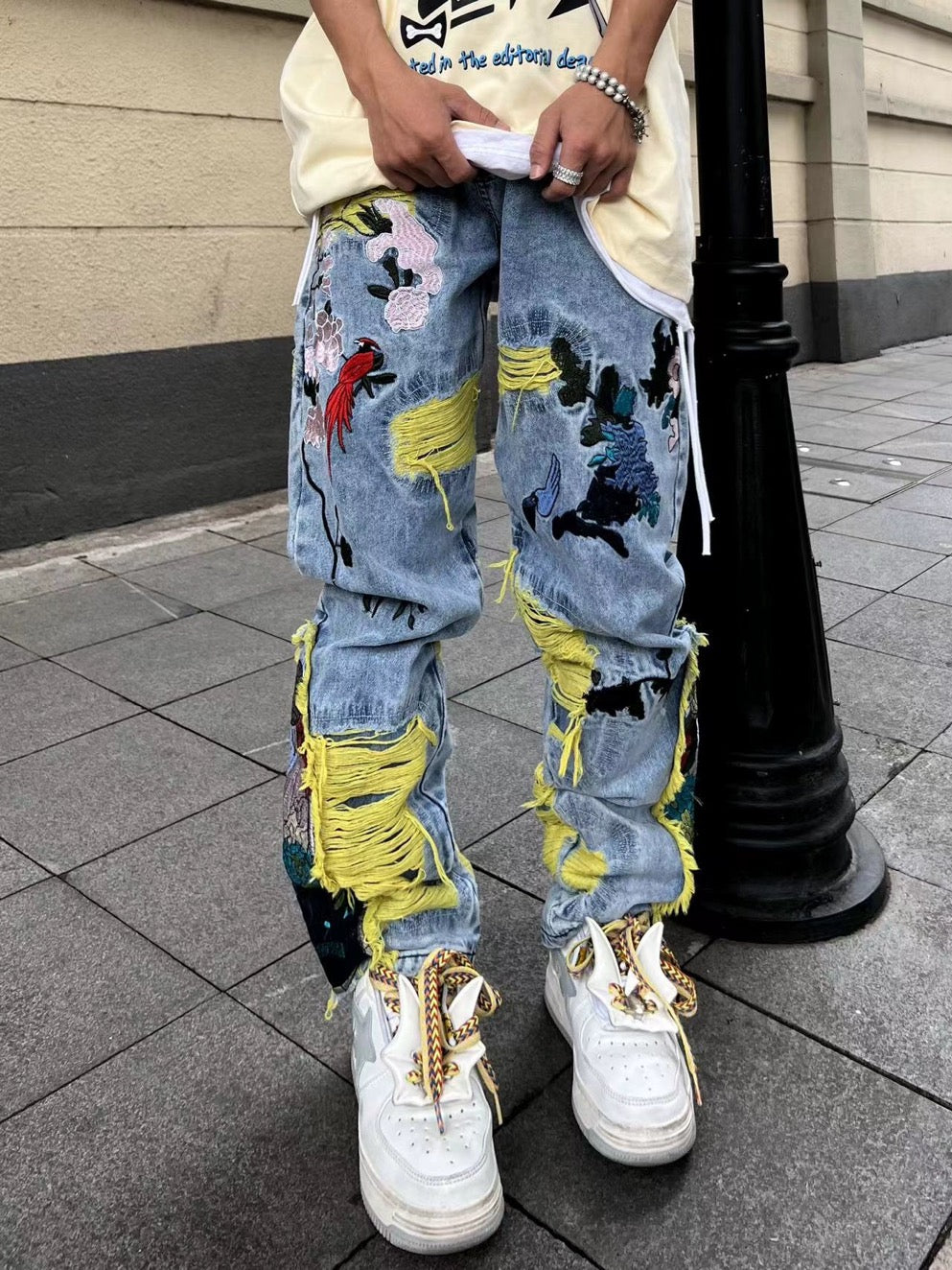 Yard Birds yellow string denim