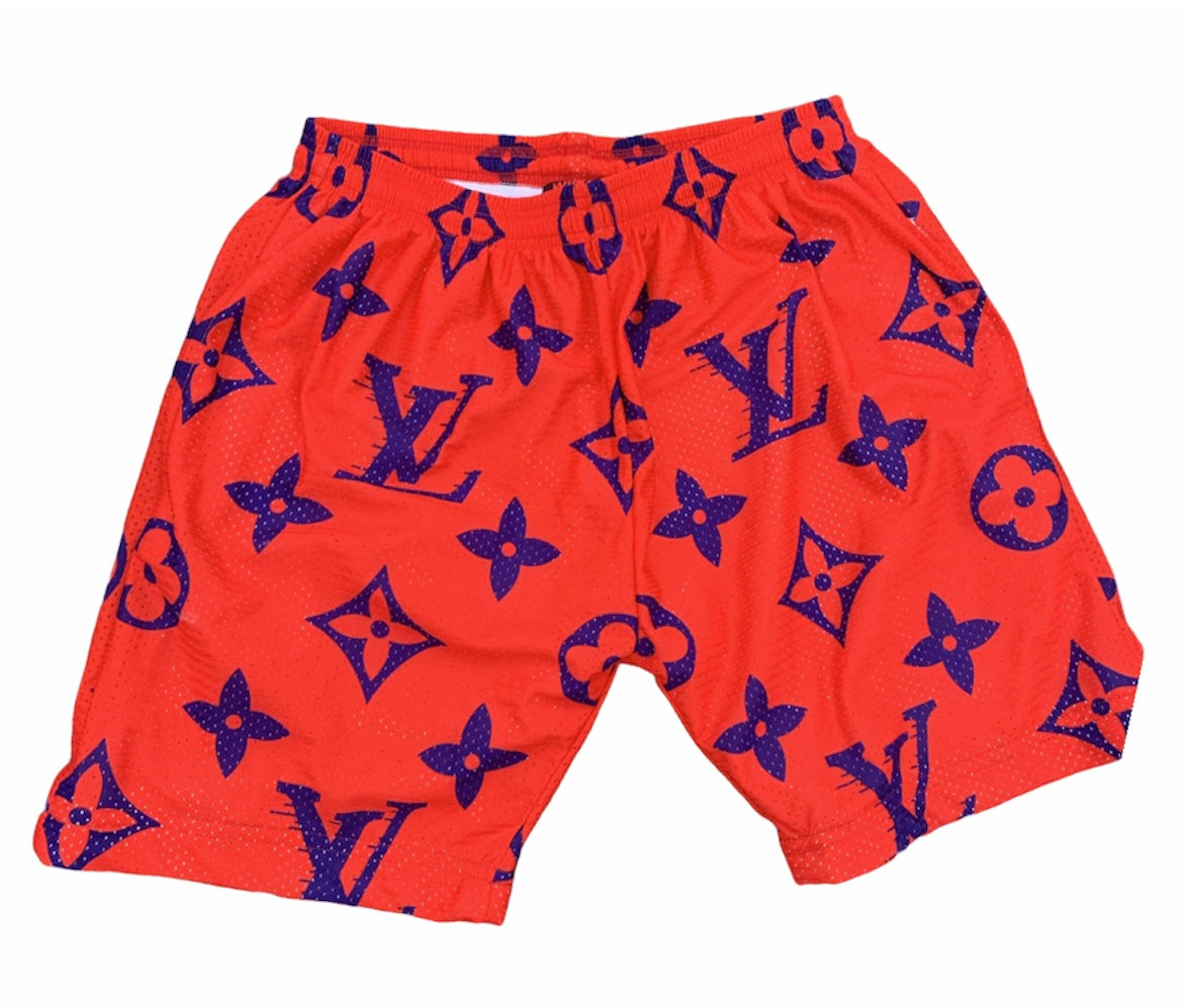 Infrared red monogram mesh shorts