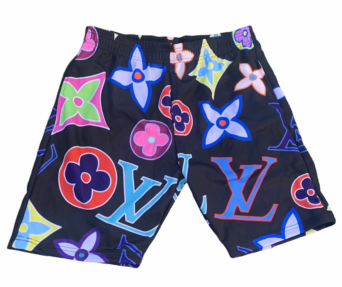 Psychedelic monogram shorts black