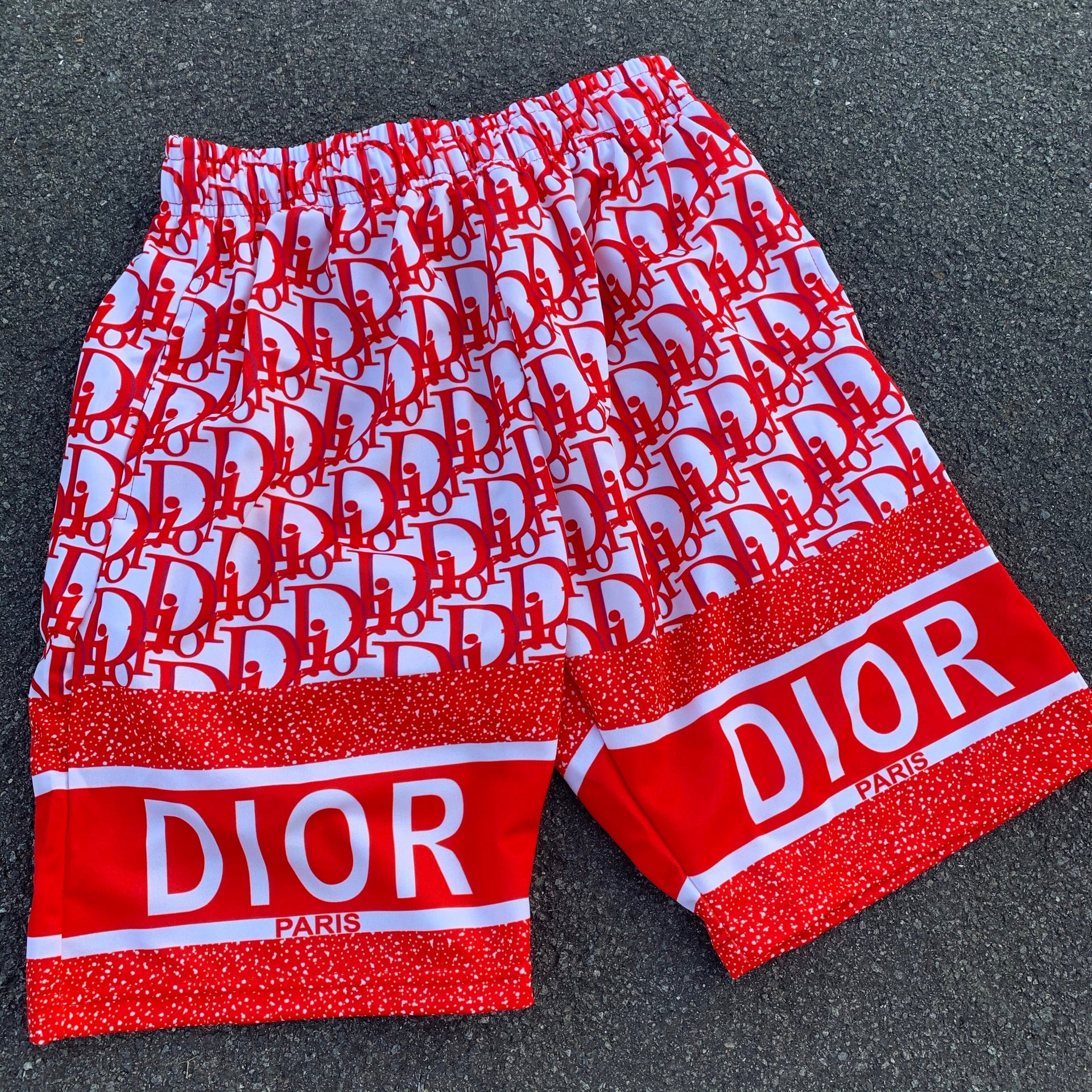 Red Dior mesh shorts