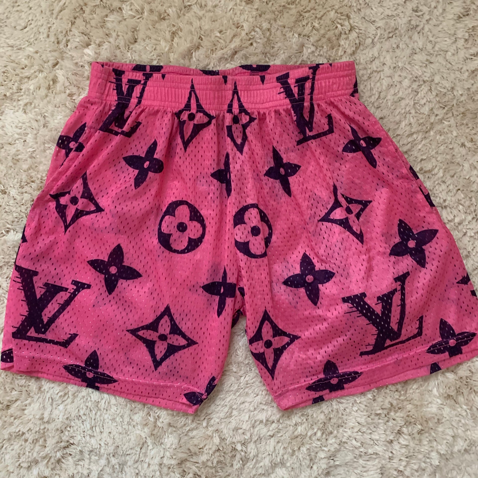 Pink monogram mesh shorts