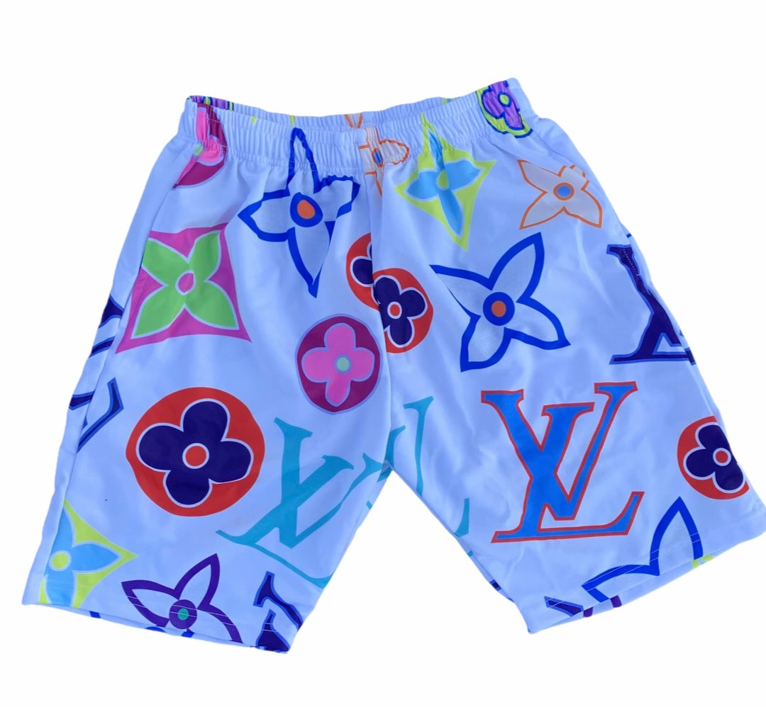 Psychedelic monogram shorts white