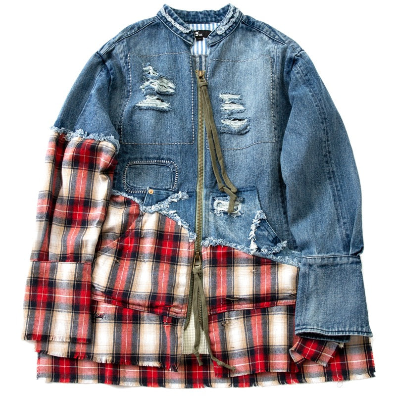 Denim flannel zip up