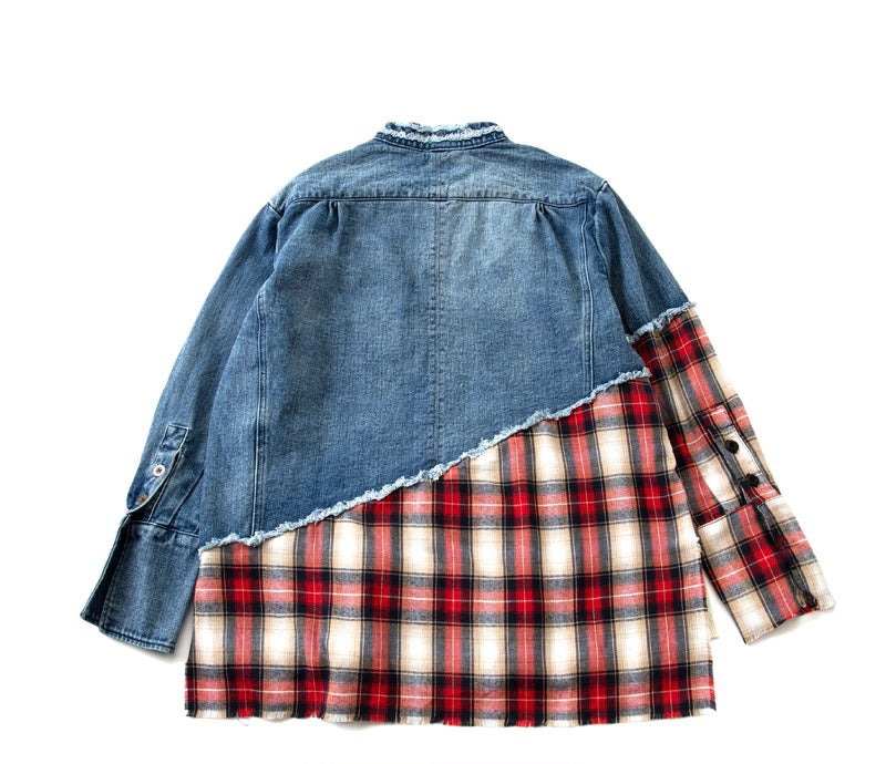 Denim flannel zip up