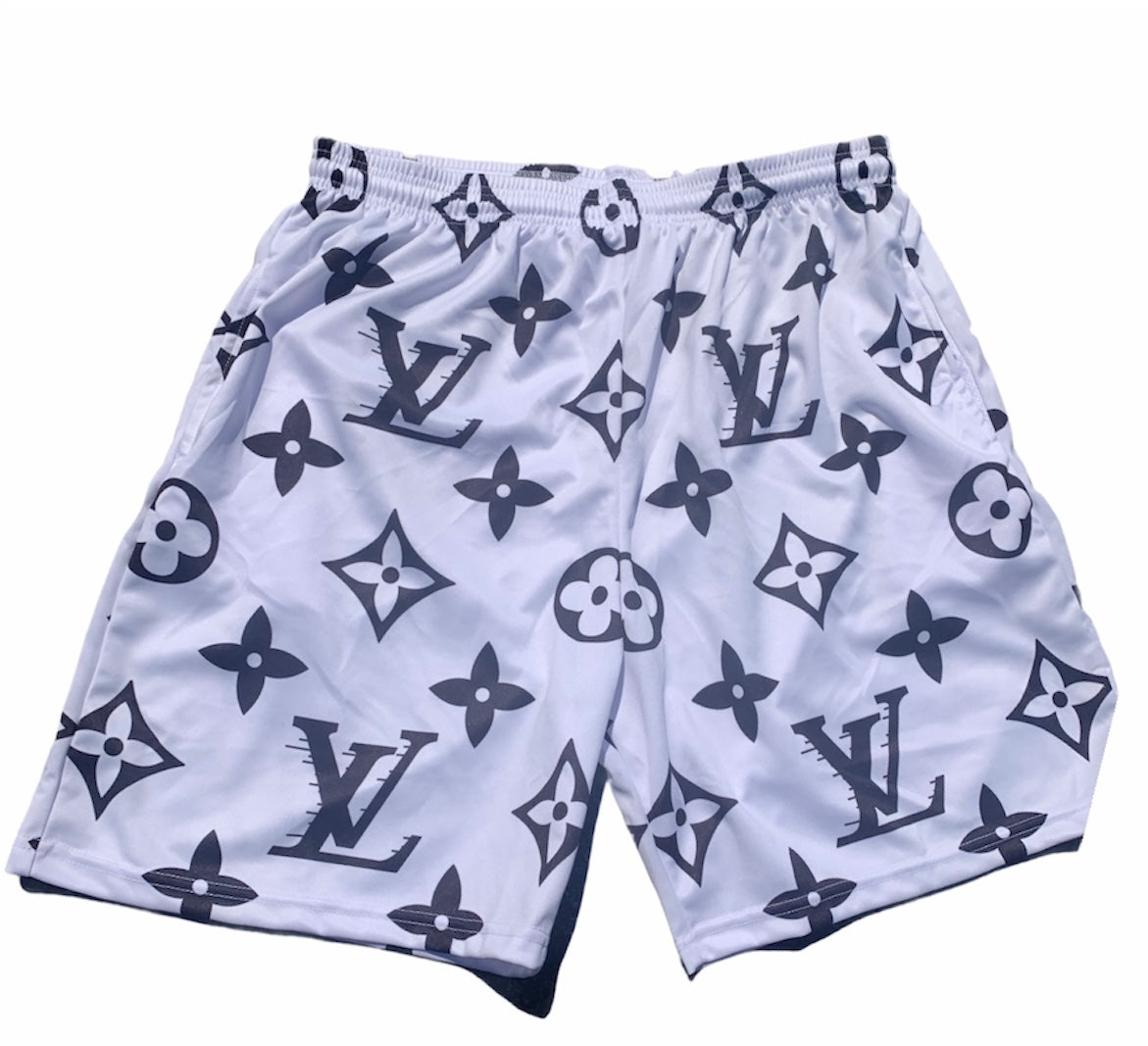 White monogram shorts