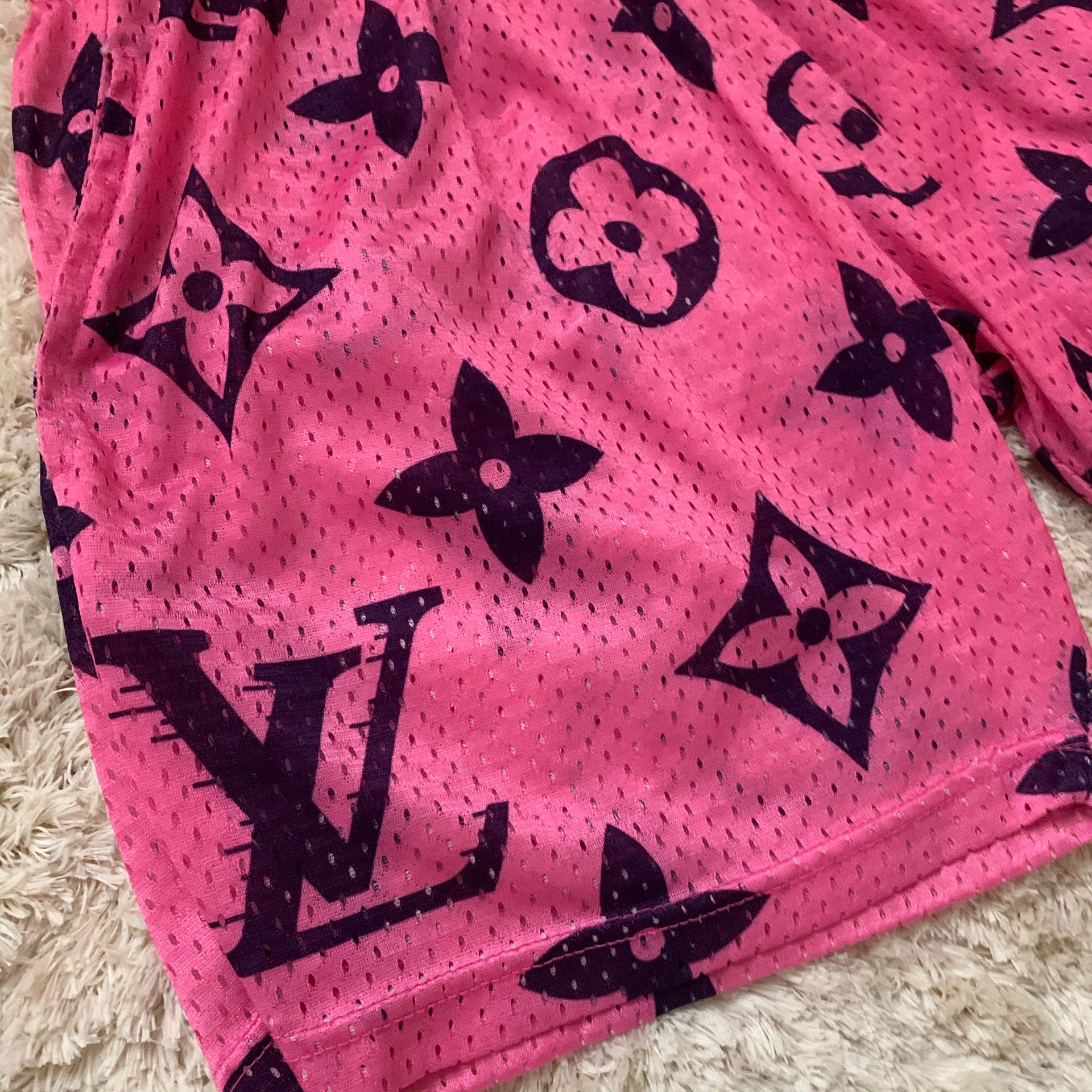 Pink monogram mesh shorts