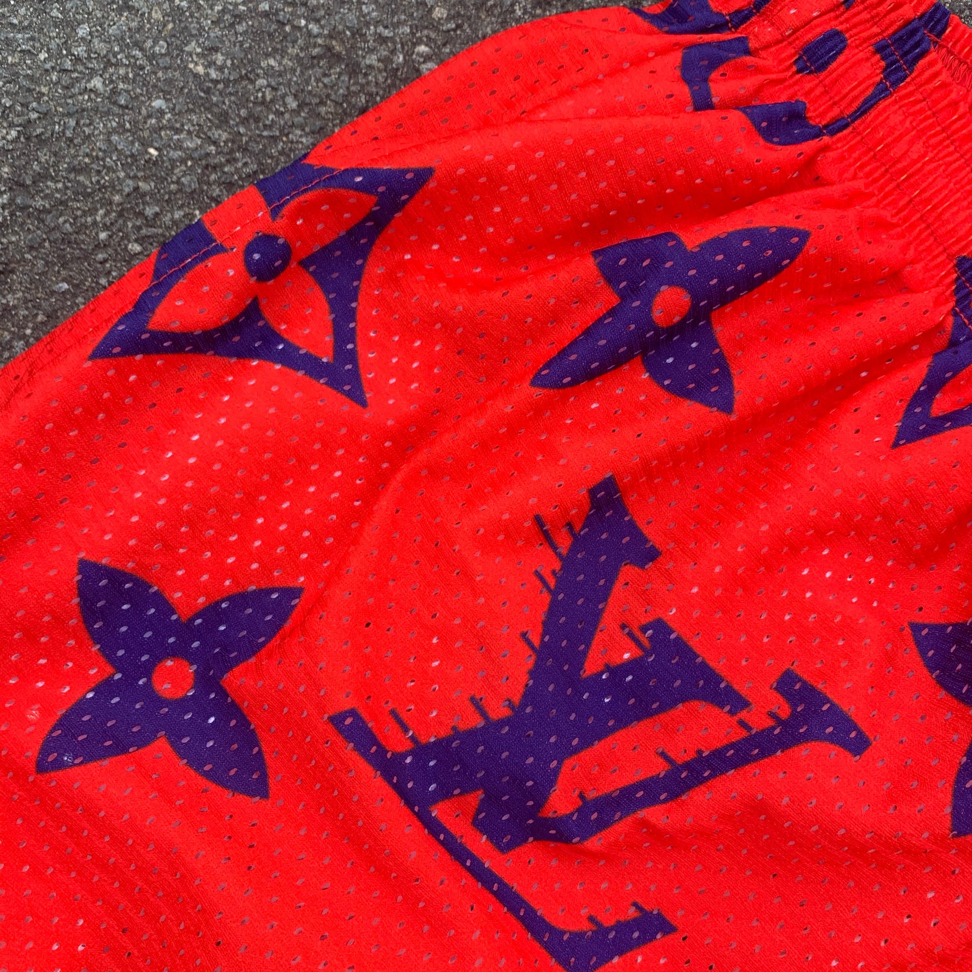 Infrared red monogram mesh shorts
