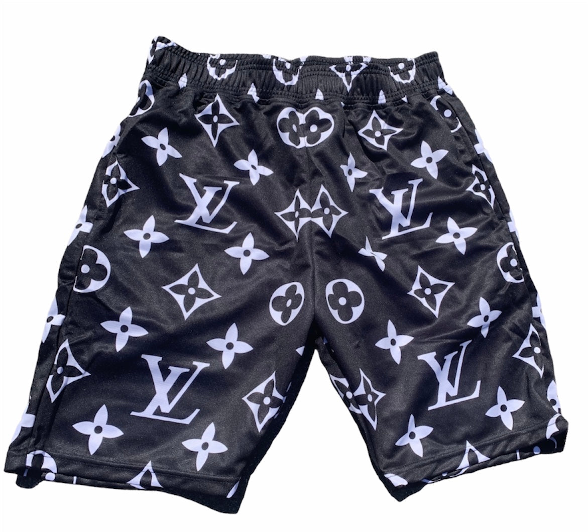 Black monogram shorts